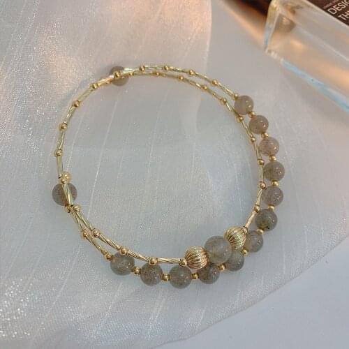 Double Gray Moonstone Bracelet Korean Fashion Temperament Multilayer Bracelet Natural Stone Crystal Gift Bracelet women