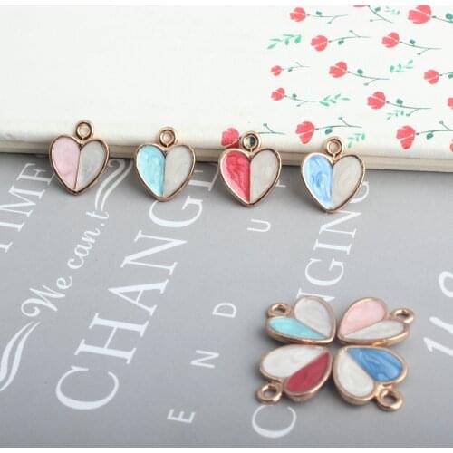 Two-color folding love diy Korean fashion jewelry accessories KC gold drop oil alloy small pendant bracelet necklace pendant