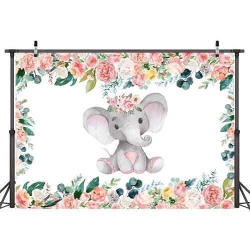 Girl Elephant Baby Shower Backdrop Cartoon Dumbo Photo Background Photography Cake Table Photo Booth Studio Props