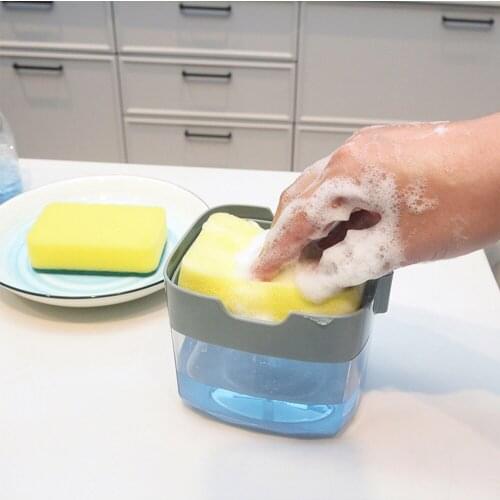 Sponge Box With Soap Dispenser Press Soap Box Dishwashing Liquid Dispenser Sponge Caddy Scrubber Holder