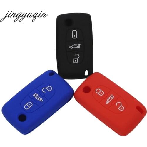 Jingyuqin Silicone Remote Key Fob Cover For Peugeot 107 207 307 407 308 607 Citroen C1 C2 C3 C4 C5 C6 C8 3 Button Car Styling