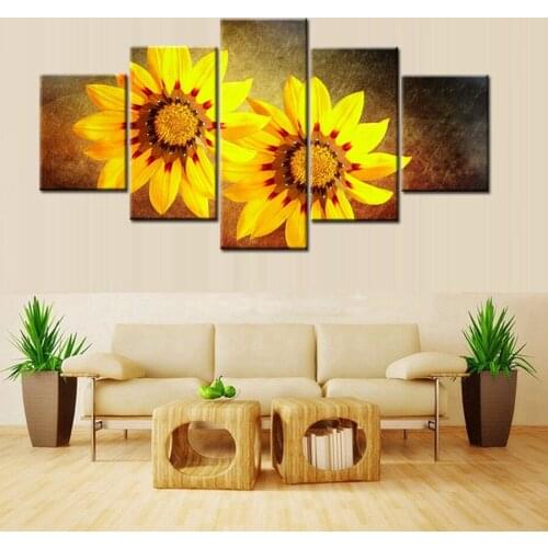 5 Panels Yellow Flower Chrysanthemum Wall Art Painting Canvas Print Picture for Room Office Wall Decor Flower Home Decorations