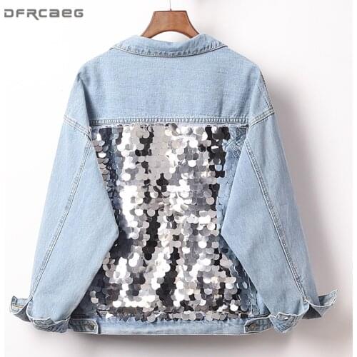 Plus Size Womens Denim Jackets With Sequins 2020 Fashion Summer Streetwear Ladies Jeans Coat Loose Vintage Outwear 4XL 5XL