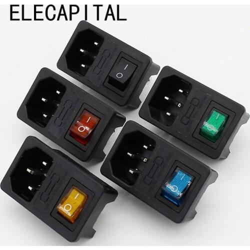 Brass Parts ! 5pcs ! with 10A fuse ! Multicolor Rocker Switch Fused IEC 320 C14 Inlet Power Socket Fuse Switch AC Socket