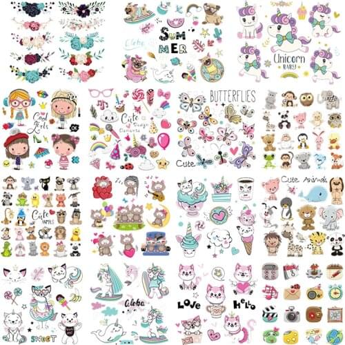 Cartoon Animal Set Patches Sticker On Clothes DIY Thermal Transfer T-Shirt Dresses Hot Tear New Flower Appliques On Clothes