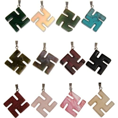Natural Quartz Pendants Beads For Jewelry Making Buddhism Peace Symbol Swastika Rope Jainism Hinduism Fine Lucky Symbol 12PCS