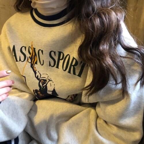 2021 New Loose Casual Cute Cotton O Neck Tops Warm Long Sleeve Female Sweatshirt Autumn Letter Print Sweatshirts Women Hoodies