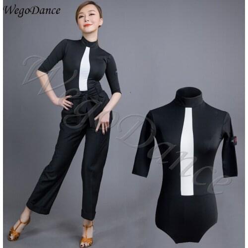 New modern dance bodysuit long sleeve Latin dance womens short sleeve high collar shirt