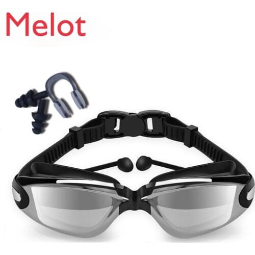 Swimming Goggles Womens Myopia HD Anti-Fog Mens Large Frame One-Piece Earplugs Swimming Cap Swimming Swimming Glasses Suit