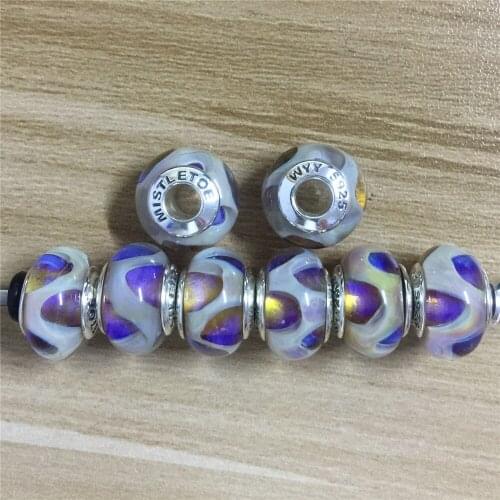 Mistletoe 925 Sterling Silver Murano Glass Fantasy Color Charm Bead Fit European European Bracelet Jewelery
