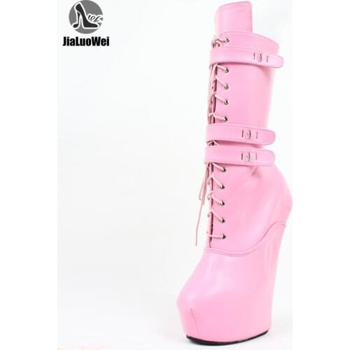 JIALUOWEI 20cm High Heel Sexy Heelless Ballet Mid-Calf Boots Nightclub Platform High Heels Shoes Zip