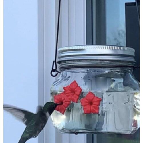 475ml Capacity Hanging Hummingbird Feeder Plastic Red Flowers Outdoor Water Food Feeding Automatic Bird Supplies
