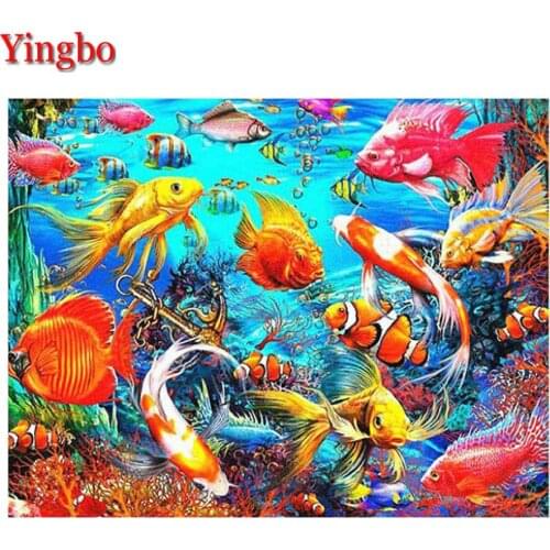 Full Square round Drill Diamond Painting fish The underwater world 3d Mosaic 5D DIY Diamant Embroidery Wedding Room Decoration