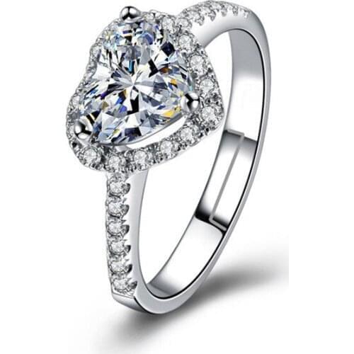 Romantic Heart Zirconia Wedding Party Rings Rose Gold Inlaid Stone Finger Resizable Rings Fashion Jewelry Gifts for Women