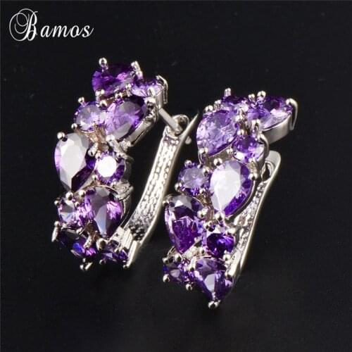 Bamos Teardrop Cubic Zirconia Hoop Earrings Luxury Flower Wedding Earrings Fashion White Gold Filled Mona Lisa Jewelry Best Gift