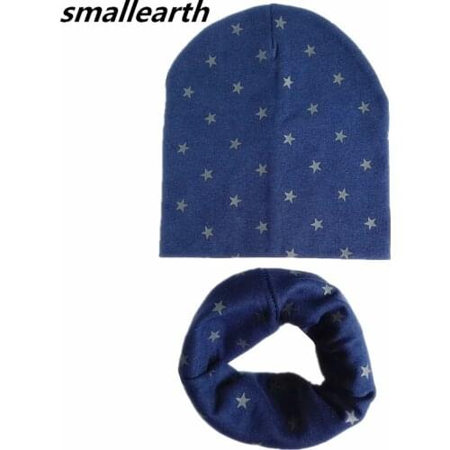 Cotton Baby Hat Scarf Sets Star Smile Print Baby Boys Girls Hats Autumn Winter Crochet Children Beanies Cap Kids Scarf Collar