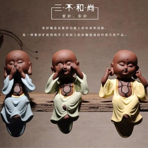 Zen Tea pet Buddha statues purple sand home decor tabletop ornaments Buddhism gift Ceramic colorful 17x9cm figurines