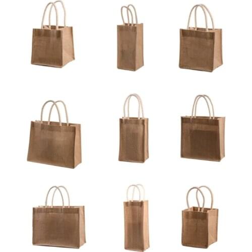 Burlap Tote Shopping Bag Jute Gift Bags Reusable Grocery Bag with Handle for Decorating Art Craft Bookbag Events Schools Beach