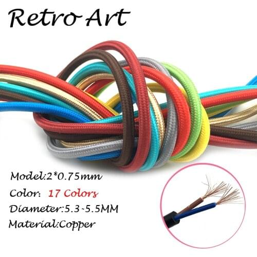 Vintage textile lamp wire retro electric cord cloth covered fabric lamp cable 2*0.75mm