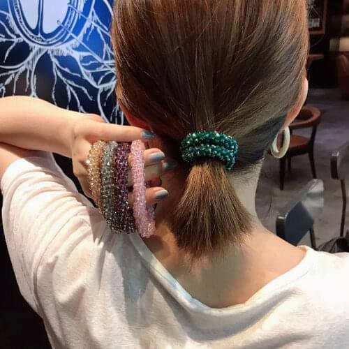 Crystal Beads High Elastic Hair Bands for Women Glitter Hair Scrunchies Flower Bows for Girls Ponytail Holder Hair Accessories