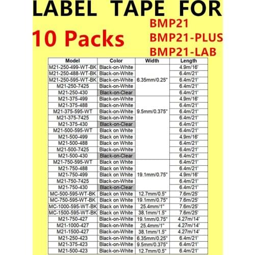 10PK Label Tape M21-750-427 M21-750-499 M21-500-595 M21-250-423 Labels Cartridge For BMP21,BMP21-PLUS,BMP21-LAB Printer Tag
