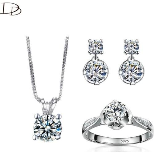 Engagement wedding jewellery AAA zircon & white gold color pendant necklace stud earrings ring sets brand sieraden set ASM004