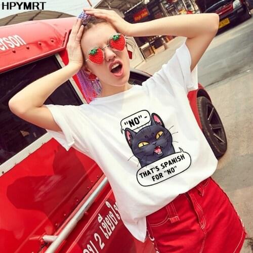Thats Spanish For "NO" Kawaii Cat Print Women T-shirt Harajuku Aesthetic Casual Tshirt Top Tee Short sleeve Tops Female T Shirt