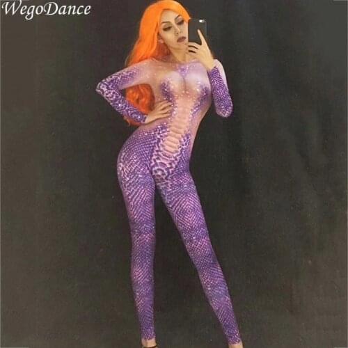 New Purple 3D Printing Snake Women Jumpsuit Nightclub Costume Dancer Stage Wear Performance Party Celebrate freeshipping