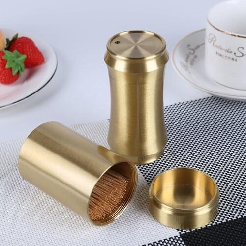 1Pc High-grade Fashion Brass Toothpick Box Simple Living Room Toothpick Holder Home Supply Decoration Toothpick Dispenser