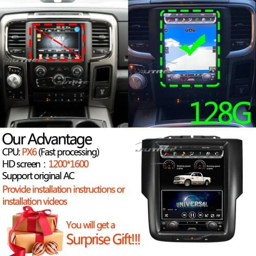 128GTesla screen For Dodge RAM 2014 2015 2016-2018 Car Android Multimedia Player 10.4 inch Car Radio stereo Audio GPS Navigation