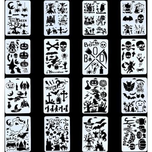16 Pcs Painting Template Hollow Out Stencils Halloween Graffiti Tools for Decors