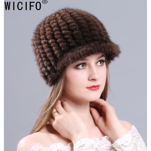 2019 Wucifo women fur baseball caps of natural mink fur winter autumn caps fashion knitted warm hats Knitted Cap