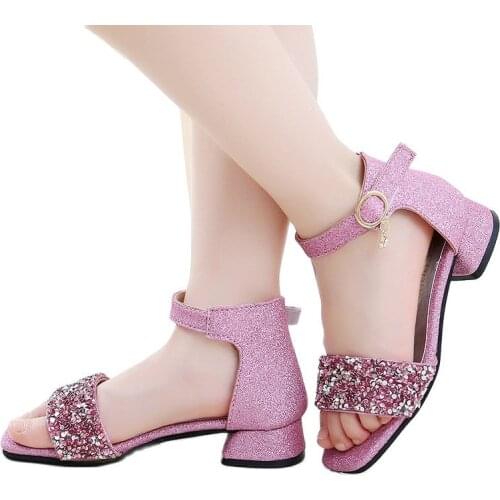 2020 Hot Sale Baby Girl Sandals Fashion Bling Shiny Rhinestone Girls Shoes With Flowers Kids Flat Sandals 16.8-23.5CM