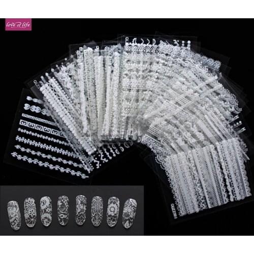 30sheets White Lace 3d Nail Art Stickers Adhesive Nail Tips Decoration Accessories DIY Nail