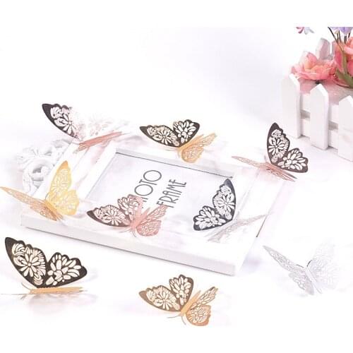 3D Wall Stickers Golden Butterfly Wall Stickers 12PCS/Set Hollow Butterfly Home Decor Kids Room Decoration Art Room Decals Cute