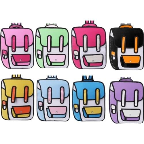 3D Jump Style 2D Drawing From Cartoon Paper Backpack Shoulder Bag Comic Bookbag M2EB