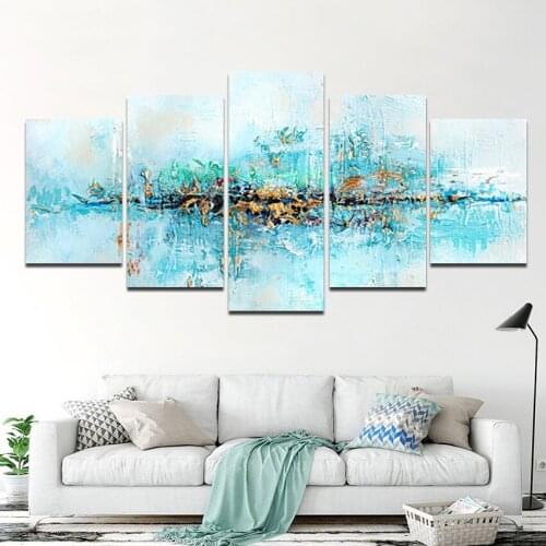 5 Sheets of Hd Modern Waterproof Ink Canvas Painting Abstract Blue Background Art Poster Home Decoration Living Room No Frame