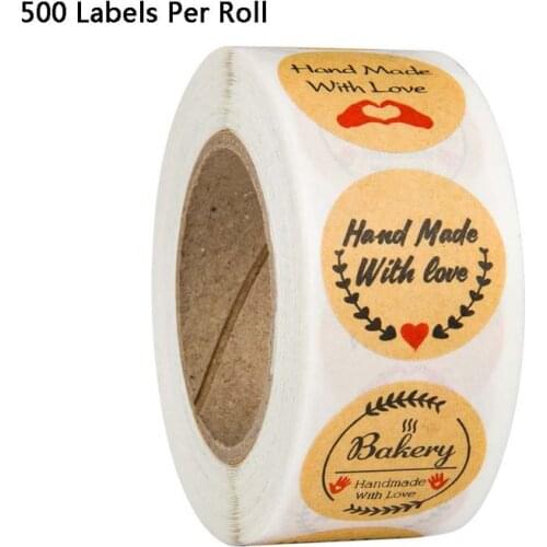 500pcs/roll Kraft Hand Made with Love Heart Stickers Seal Labels Scrapbooking E15B