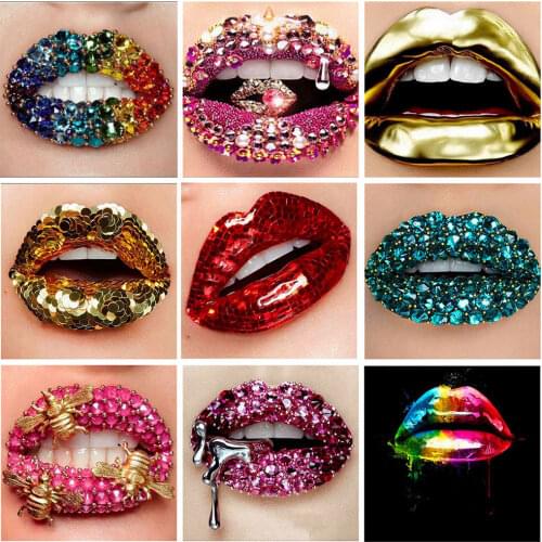 QIZITENG Diamond Embroidery Paintings Full Square/Round Lip Set Portrait Cross Stitch Kit Diy Home Decoration Handmade Gift New
