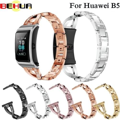 For Huawei B5 Stainless Steel Bracelet Straps with Rhinestone Watch Band For Huawei B5 Smart Watch Bands bracelet Watch Strap