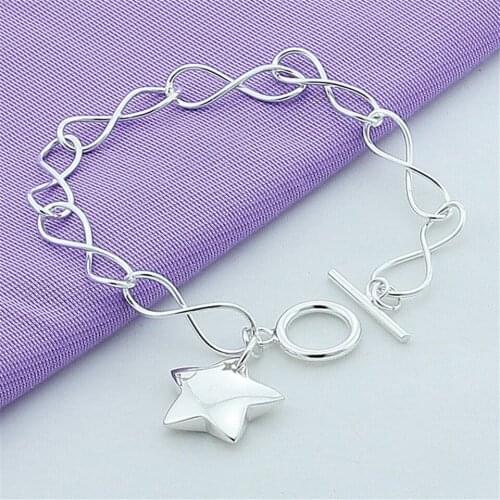 High Quality 925 Silver TO Twist Figure 8 Shape SolidStar Pendant Bracelet For Men & Women Fashion Jewelry WeddingAnnivesaryGift