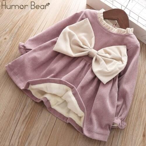 Humor Bear Children Clothes NEW Autumn Girls Dress Baby Girl Princess Dress Big Bow Long-sleeved Party Dress Girls Clothes