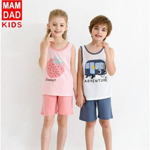 Childrens vest suit cotton summer new boys and girls vest shorts two-piece baby clothes summer