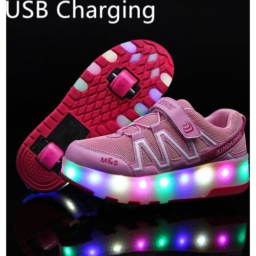 Two Wheels Luminous Sneakers USB Charging Led Light Roller Skate Shoes for Children Kids Shoes Boys Girls Shoes Light Up 2020
