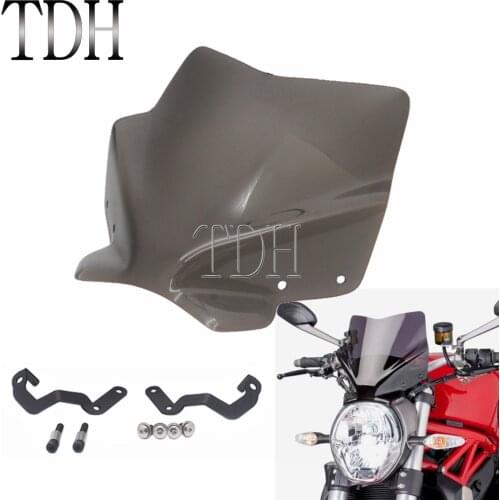 Smoke Motorcycle Windscreen Windshield Covers Wind Screen Deflector w/ Bracket For Ducati Monster 1200 R 1200/S 821 2014 - 2020