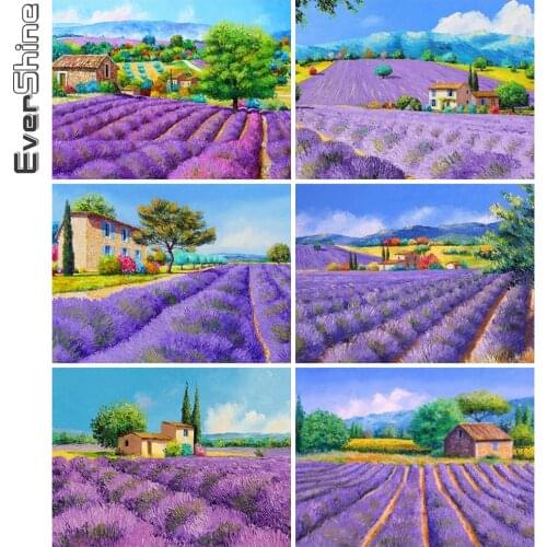 Evershine 5D DIY Diamond Embroidery Lavender Full Square Diamond Painting House Landscape New Year Gift Home Decoration