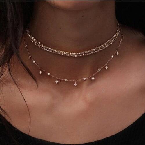European and American Fashion Exquisite Elegant Square Star Multilayer Clavicle Chain Handmade Beaded Necklace Hot Sale