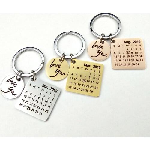 Customized Keychain DIY Key chain Personalized Calendar Keychain Hand Carved Keyring Gift Private Custom Engraving Couples Photo