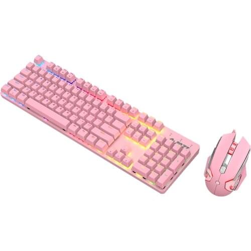 Girls Gift Gaming Combos Mechanical Keyboard with RGB Backlit 104 Keys Green Switch Keyboard 3200DPI Wired Mice Earphones Sets
