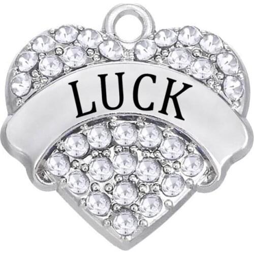 Material Alloy Rhodium Plating White Rhinestone Heart Name Luck Charm Good Luck Jewelry